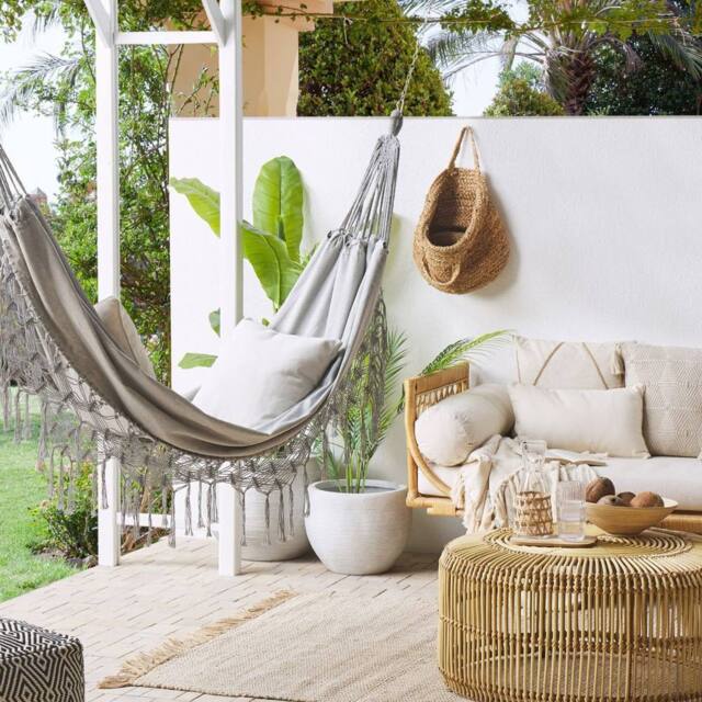 Wyld and Coco Light Grey Cotton-Blend Hammock with Crochet Edging - image 1