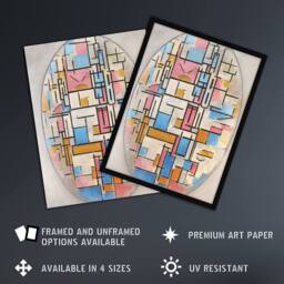 "Artery8 Composition in Oval with Color Planes Mondrian Wall Art Print Poster in White - Size: W12"" x H16""" - thumbnail 2