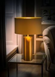 ValueLights Lexy Beige & Metallic Gold Shade with Gold Dimmable Touch Table Lamp & LED Bulb - thumbnail 2