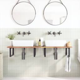 Berkfield Home Basin Shelf Wall Mounted Steel & Solid Wood Acacia in Brown - thumbnail 3