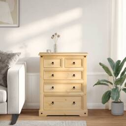 Berkfield Home Chest of Drawers Corona 92x48x114 cm Solid Wood Pine in Light Tan - Size: 92 x 48 x 114 cm - thumbnail 3