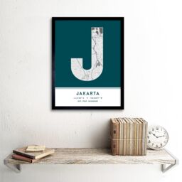 "Wee Blue Coo Wall Art Print Jakarta Indonesia City Map Modern Typography Stylish Letter Framed Word in Teal - Size: W12"" x H16""" - thumbnail 2