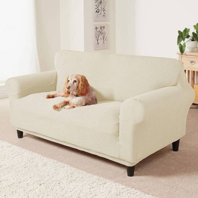 Coopers of Stortford Stretch Sofa Cover Cream for 2 Seater - image 1