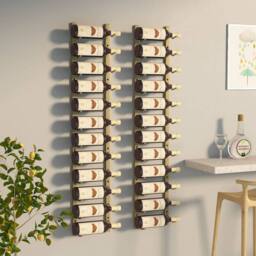 Berkfield Home Wall Mounted Wine Rack for 12 Bottles 2 pcs Gold Iron - thumbnail 2