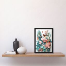 Artery8 Tropical Plants & Birds Multi-Dimensional Paper Kirigami Art Print Artwork Framed Wall Art Print A4 in Black - thumbnail 2