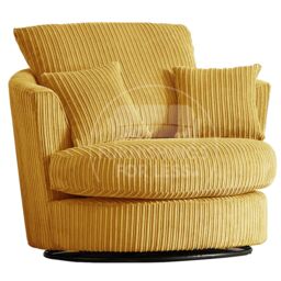 Furnishings For Less UK Luxor Jumbo Cord Fabric Single Seater 360 Degree Swivel Chair Sofa Accessory in Mustard - thumbnail 1