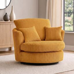 Furnishings For Less UK Luxor Jumbo Cord Fabric Single Seater 360 Degree Swivel Chair Sofa Accessory in Mustard - thumbnail 6