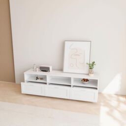 Home Source White TV Floor Stand 3 Drawer Modern Media Console Living Room Storage - thumbnail 4