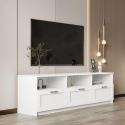Home Source White TV Floor Stand 3 Drawer Modern Media Console Living Room Storage - thumbnail 1