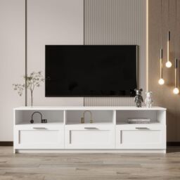 Home Source White TV Floor Stand 3 Drawer Modern Media Console Living Room Storage - thumbnail 3