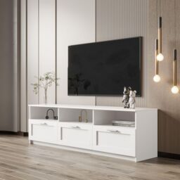 Home Source White TV Floor Stand 3 Drawer Modern Media Console Living Room Storage - thumbnail 2