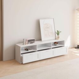 Home Source White TV Floor Stand 3 Drawer Modern Media Console Living Room Storage - thumbnail 6