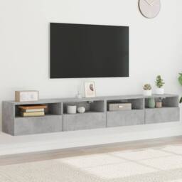 Berkfield Home TV Wall Cabinets 2 pcs Concrete Grey 100x30x30 cm Engineered Wood - Size: 100 x 30 x 30 cm - thumbnail 2
