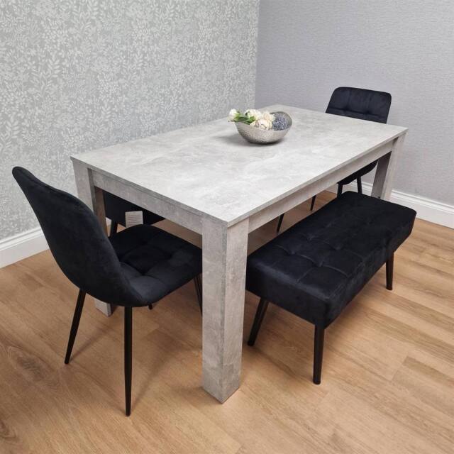 KOSY KOALA Dining Table with 2 Black Velvet Chairs & 2 Black Velvet Benches in Grey - image 1