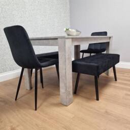 KOSY KOALA Dining Table with 2 Black Velvet Chairs & 2 Black Velvet Benches in Grey - thumbnail 2