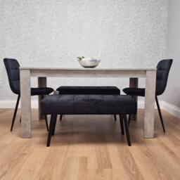 KOSY KOALA Dining Table with 2 Black Velvet Chairs & 2 Black Velvet Benches in Grey - thumbnail 3