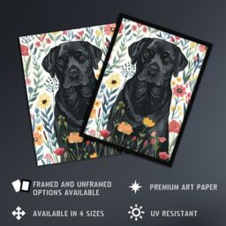 "Artery8 Dog Lover Black Labrador in Wildflower Field Framed Wall Art - Size: W12"" x H16""" - thumbnail 2