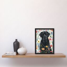 "Artery8 Dog Lover Black Labrador in Wildflower Field Framed Wall Art - Size: W12"" x H16""" - thumbnail 4