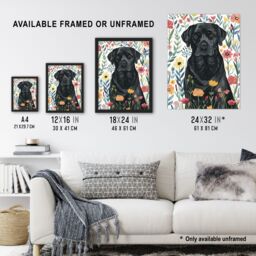 "Artery8 Dog Lover Black Labrador in Wildflower Field Framed Wall Art - Size: W12"" x H16""" - thumbnail 3