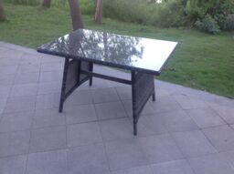 Fimous Dark Mixed Grey Rattan Garden Outdoor Sofa Set Chair Rectangular Dining Table Big Footstool in Dark Grey - thumbnail 4