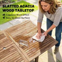 OUTSUNNY Extending Garden Table, Acacia Wood Outdoor Dining Table for 6-8 in Natural - Size: 180 cm - thumbnail 5