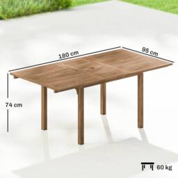 OUTSUNNY Extending Garden Table, Acacia Wood Outdoor Dining Table for 6-8 in Natural - Size: 180 cm - thumbnail 3