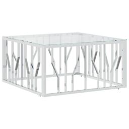 Berkfield Home Coffee Table 80x80x40 cm Stainless Steel & Glass in Silver - Size: 80 x 80 x 40 cm - thumbnail 2