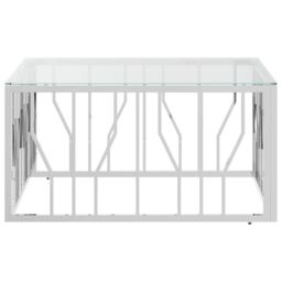 Berkfield Home Coffee Table 80x80x40 cm Stainless Steel & Glass in Silver - Size: 80 x 80 x 40 cm - thumbnail 4