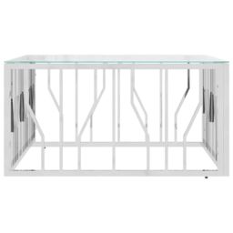 Berkfield Home Coffee Table 80x80x40 cm Stainless Steel & Glass in Silver - Size: 80 x 80 x 40 cm - thumbnail 3