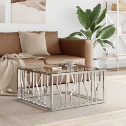 Berkfield Home Coffee Table 80x80x40 cm Stainless Steel & Glass in Silver - Size: 80 x 80 x 40 cm
