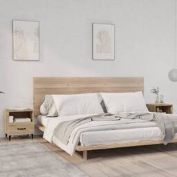 Berkfield Home Bedside Cabinets 2 pcs Sonoma Oak Engineered Wood in Light Brown - thumbnail 2