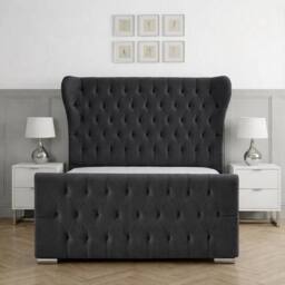 Living Comfort Bedz Velvetine Plush Velvet Upholstered Bed Slatted Base - 48Inch Headboard in Charcoal - Size: Small Double - thumbnail 2