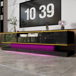 Merax 180cm High Gloss TV Cabinet with 3 Drawers & LED in Black - thumbnail 5