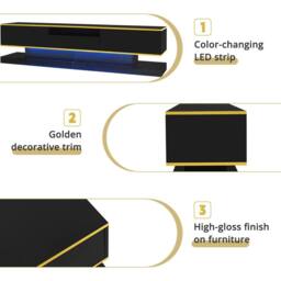 Merax 180cm High Gloss TV Cabinet with 3 Drawers & LED in Black - thumbnail 8