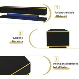 Merax 180cm High Gloss TV Cabinet with 3 Drawers & LED in Black - thumbnail 6