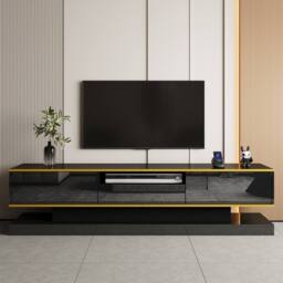 Merax 180cm High Gloss TV Cabinet with 3 Drawers & LED in Black - thumbnail 1