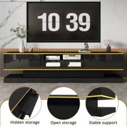 Merax 180cm High Gloss TV Cabinet with 3 Drawers & LED in Black - thumbnail 2