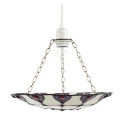 Happy Homewares Purple & Amber Stained Glass Tiffany Pendant Shade with Red Beads - thumbnail 3