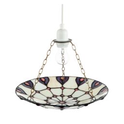 Happy Homewares Purple & Amber Stained Glass Tiffany Pendant Shade with Red Beads - thumbnail 5