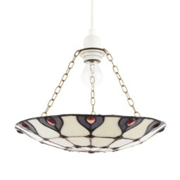 Happy Homewares Purple & Amber Stained Glass Tiffany Pendant Shade with Red Beads - thumbnail 1