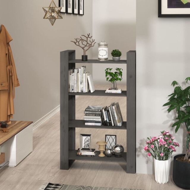 Berkfield Home Book Cabinet/Room Divider Grey 80x35x125 cm Solid Wood Pine - Size: 80 x 35 x 125 cm - image 1