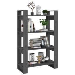 Berkfield Home Book Cabinet/Room Divider Grey 80x35x125 cm Solid Wood Pine - Size: 80 x 35 x 125 cm - thumbnail 4