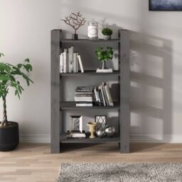 Berkfield Home Book Cabinet/Room Divider Grey 80x35x125 cm Solid Wood Pine - Size: 80 x 35 x 125 cm - thumbnail 3