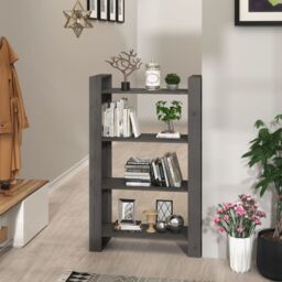 Berkfield Home Book Cabinet/Room Divider Grey 80x35x125 cm Solid Wood Pine - Size: 80 x 35 x 125 cm - thumbnail 1