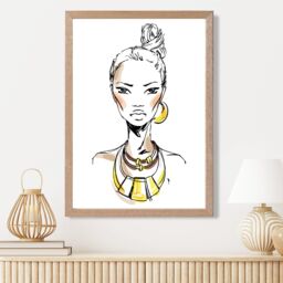 ARTZE Woman Face Pen & Ink Sketch Framed Print SIZE: A3 with Oak Frame in Yellow - Size: A4 - thumbnail 2