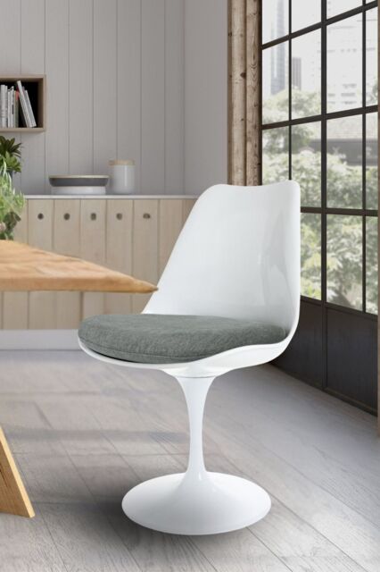 Fusion Living White Tulip Dining Chair with Velveteen Cushion in Grey - image 1