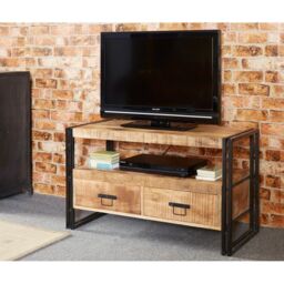 Indian Hub Cosmo Industrial TV Stand - Solid Mango Wood - L45 x W102 x H60 cm in Brown - thumbnail 3