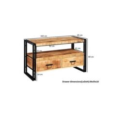 Indian Hub Cosmo Industrial TV Stand - Solid Mango Wood - L45 x W102 x H60 cm in Brown - thumbnail 4