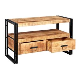 Indian Hub Cosmo Industrial TV Stand - Solid Mango Wood - L45 x W102 x H60 cm in Brown - thumbnail 2