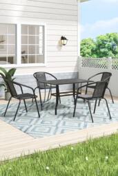 H&O Direct Set of 5 Metal Slatted Outdoor Garden Coffee Table Set in Black - thumbnail 2